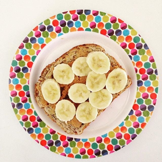 Toast with peanut butter and  banana